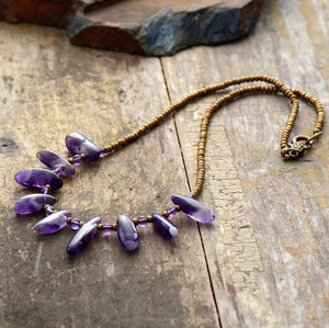 Natural Gemstone Amethyst Beaded Seed Beads Purple Rough Necklace Choker Gold - Egret Jewellery