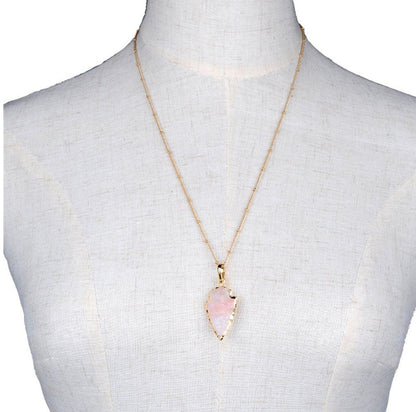 Gold Boho Natural Rough Druzy Arrowhead Rose Quartz Necklace - Egret Jewellery