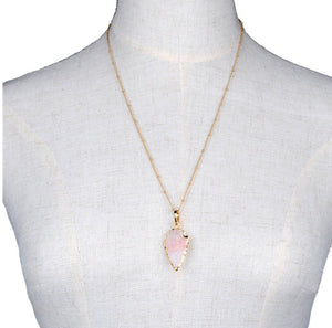 Gold Boho Natural Rough Druzy Arrowhead Rose Quartz Necklace - Egret Jewellery