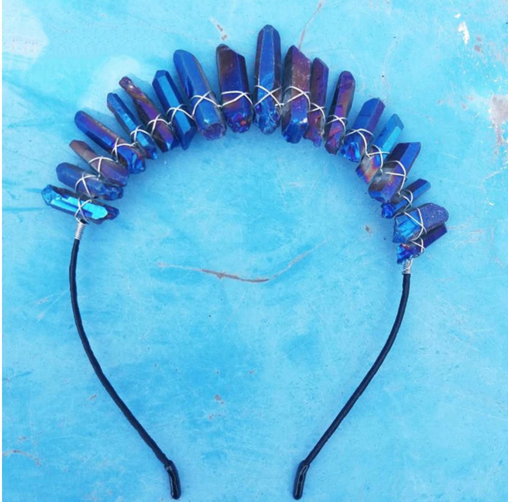 Raw Rough Aura Quartz Tiara Mermaid Fairy Crown Headband Headpiece - Egret Jewellery