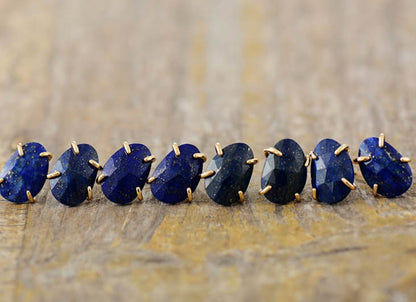 Natural Gemstone Rough Lapis Lazuli Gold Stud Boho Round Earrings - Egret Jewellery