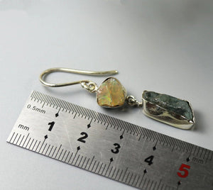 Natural Gemstone Rough Opal | Aquamarine Sterling Silver Dangle Drop Earrings - Egret Jewellery