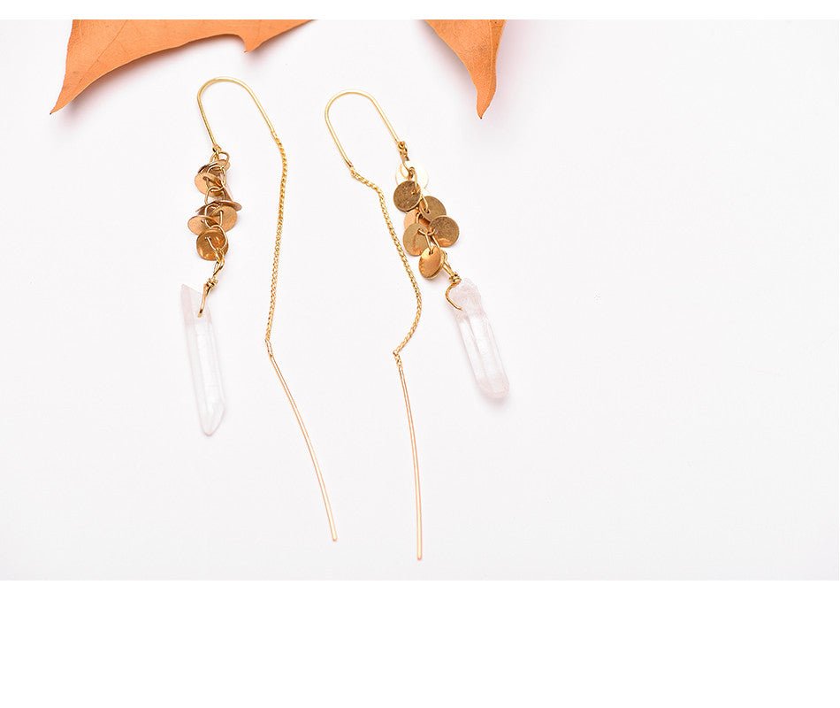 Rough Quartz Crystal Gold Dangle Threader Earrings - Egret Jewellery