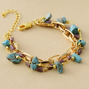 Rough Turquoise Gold Chain Bracelet - Egret Jewellery