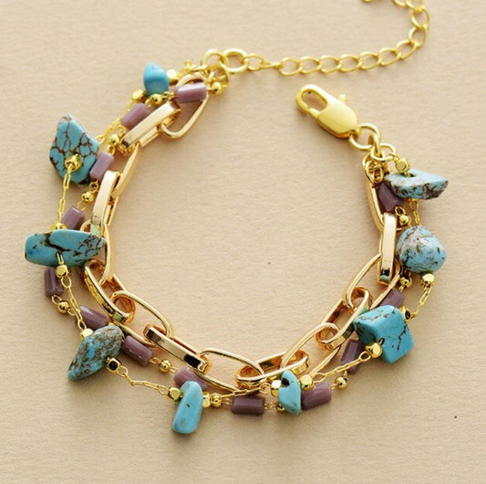 Rough Turquoise Gold Chain Bracelet - Egret Jewellery