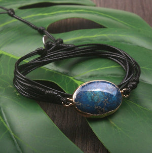 Natural Blue Sea Sediment Jasper Gemstone Beaded Stacking Wrap Bracelet Cord - Egret Jewellery