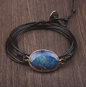 Natural Blue Sea Sediment Jasper Gemstone Beaded Stacking Wrap Bracelet Cord - Egret Jewellery