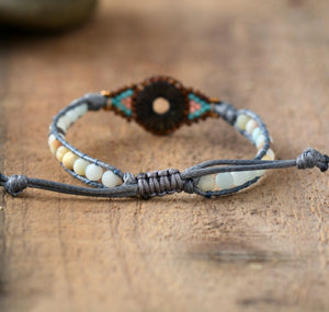 Natural Stone Seed Beads & amazonite Beaded Cord Stacking Bracelet - Egret Jewellery
