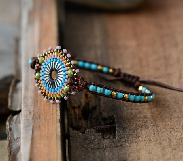 Natural Stone Seed Beads & Turquoise Beaded Stacking Friendship Bracelet - Egret Jewellery