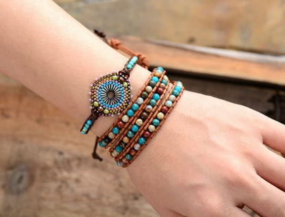 Natural Stone Seed Beads & Turquoise Beaded Stacking Friendship Bracelet - Egret Jewellery