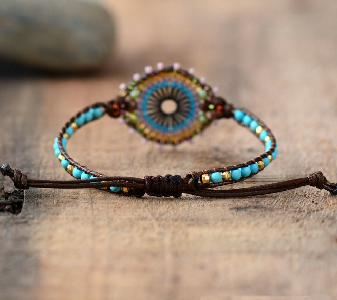 Natural Stone Seed Beads & Turquoise Beaded Stacking Friendship Bracelet - Egret Jewellery