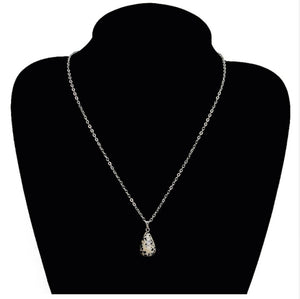 Natural Gemstone Silver-Plated Dalmatian Jasper Teardrop Necklace - Egret Jewellery