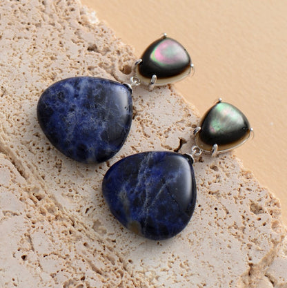 Silver Grey Shell & Sodalite Dangle Earrings - Egret Jewellery