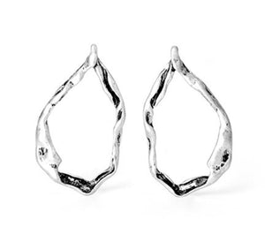 Silver-Plated Pop Style Medium Hammered Hoop Stud Earrings - Egret Jewellery