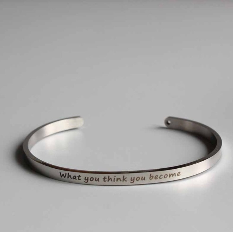 Silver Law Of Attraction Cuff Bangle Bracelet "What you think you become" - Egret Jewellery