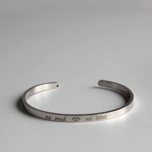 Silver Law Of Attraction Cuff Stacking Bracelet " No Mud, No Lotus" - Egret Jewellery