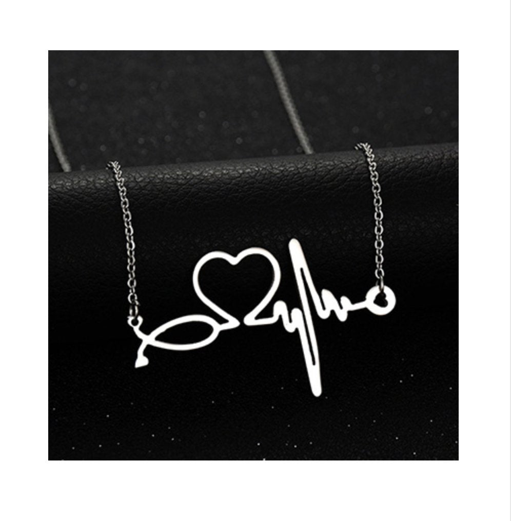 Silver Dipped Nurse | Doctor ECG Stethoscope Heart Beat Necklace - Egret Jewellery