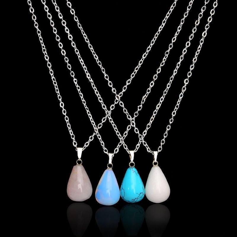 Silver Teardrop Opal Moon Stone Necklace - Egret Jewellery