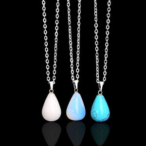 Silver Teardrop Opal Moon Stone Necklace - Egret Jewellery