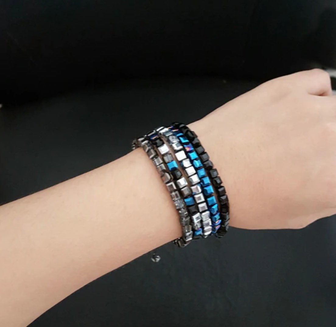 Silver Tila Beads Beaded Square Stacking Leather Friendship Bracelet - Egret Jewellery