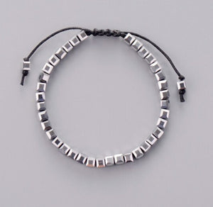Silver Tila Beads Beaded Square Stacking Leather Friendship Bracelet - Egret Jewellery