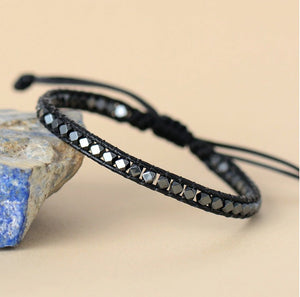 Slim Silver Hematite Beaded Cord Stacking Bracelet - Egret Jewellery