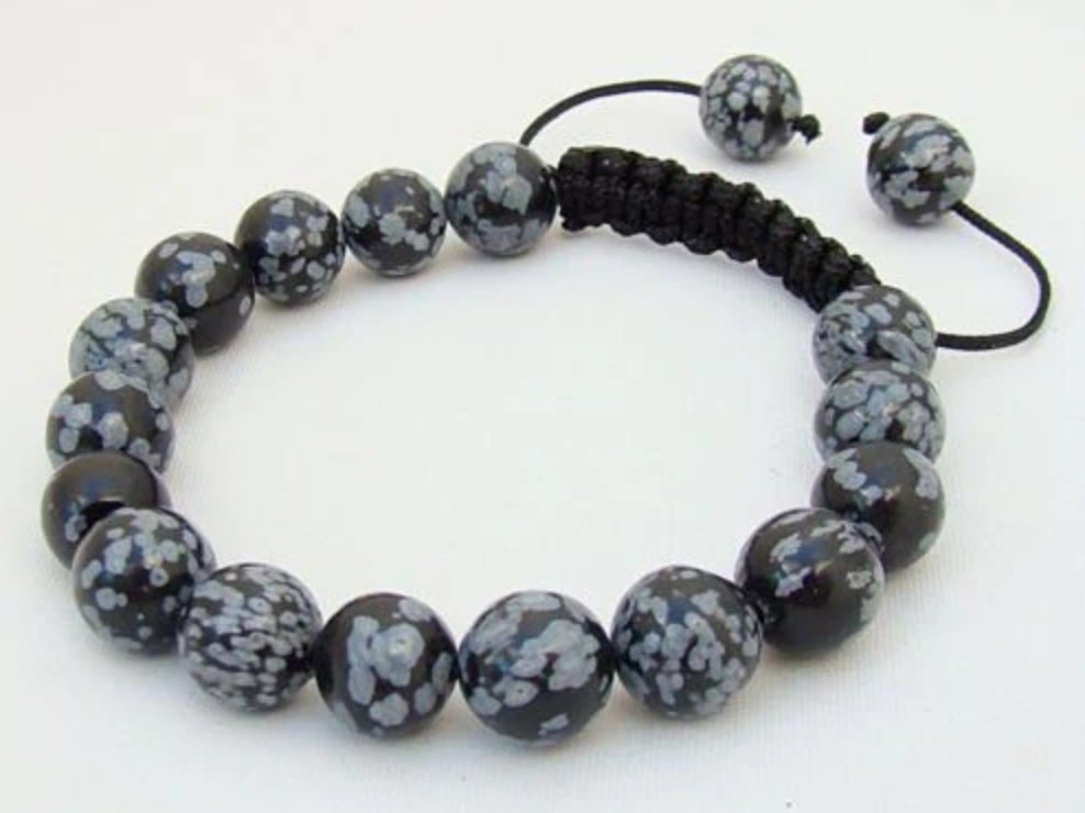 Snowflake Obsidian Black Chakra Beaded Shamballa Stacking Bracelet - Egret Jewellery