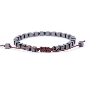 Square Men's Beaded Hematite Silver Stacking Friendship Bracelet - Egret Jewellery