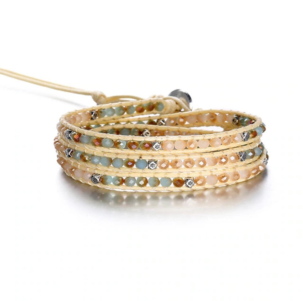 Square cut Tila beaded Vegan Cord Wrap Bracelet - Egret Jewellery