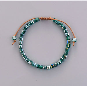 Square Green Tila Beaded Cord Friendship | Stacking Bracelet - Egret Jewellery