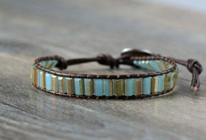 Square Green Pearl Beaded Friendship Wrap Bracelet - Egret Jewellery