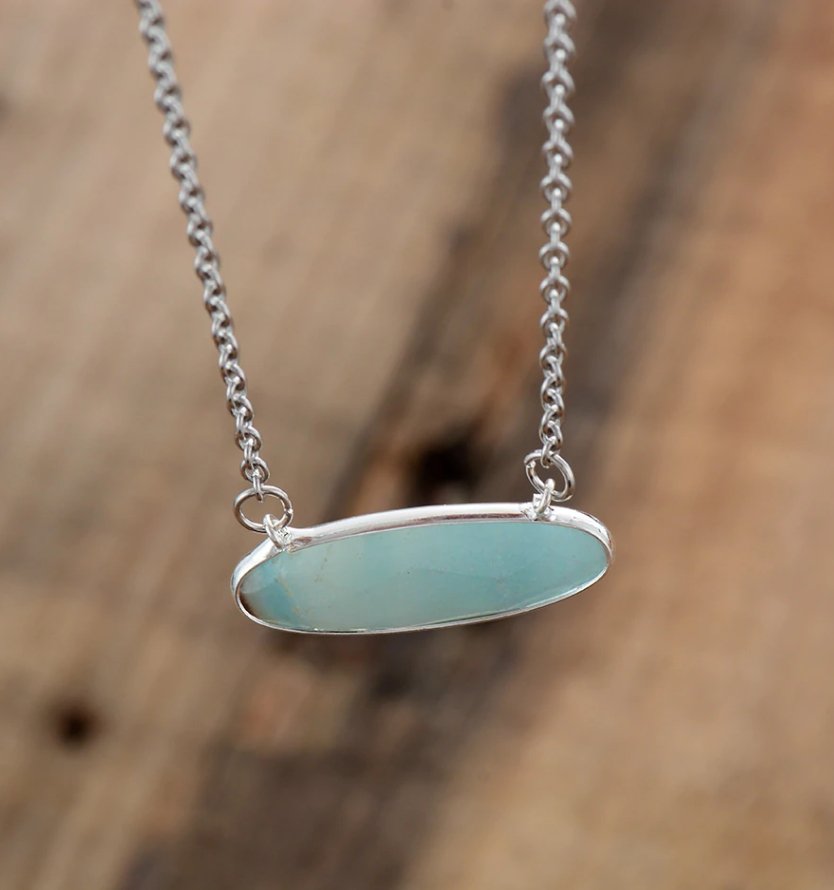 Sterling Silver Plated Natural Amazonite Pendant Necklace - Egret Jewellery