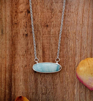Sterling Silver Plated Natural Amazonite Pendant Necklace - Egret Jewellery