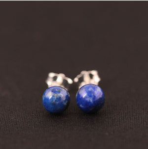 Sterling Silver Natural Blue Lapis Lazuli Round Stud Earrings - Egret Jewellery