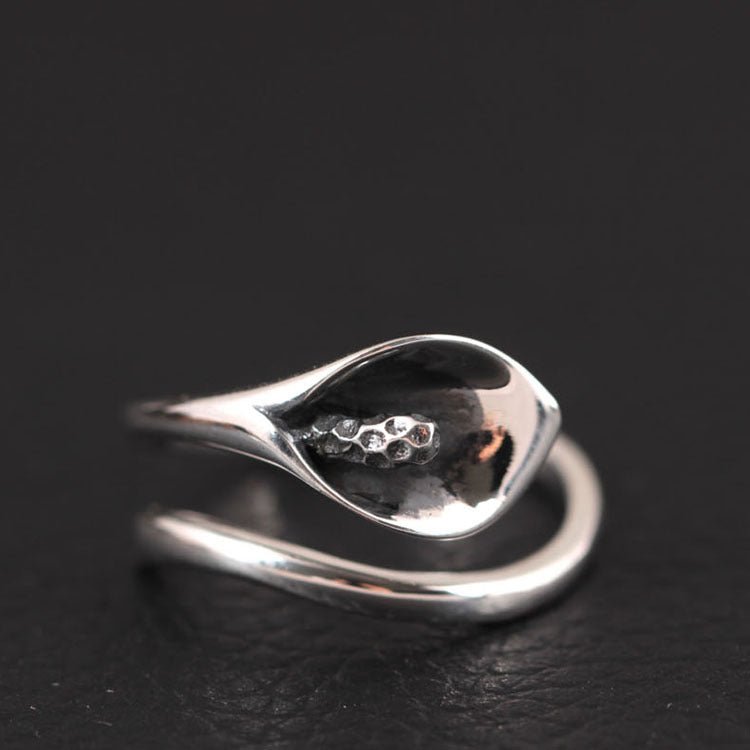 925 Sterling Silver Calla Lily Adjustable Wrap Flower Ring - Egret Jewellery