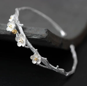 925 Sterling Silver Cherry Blossom Cuff Bracelet - Egret Jewellery