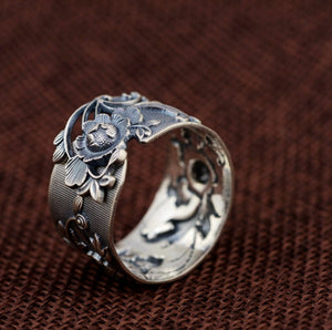 Sterling Silver Chunky Nature Boho Flower Ring - Egret Jewellery