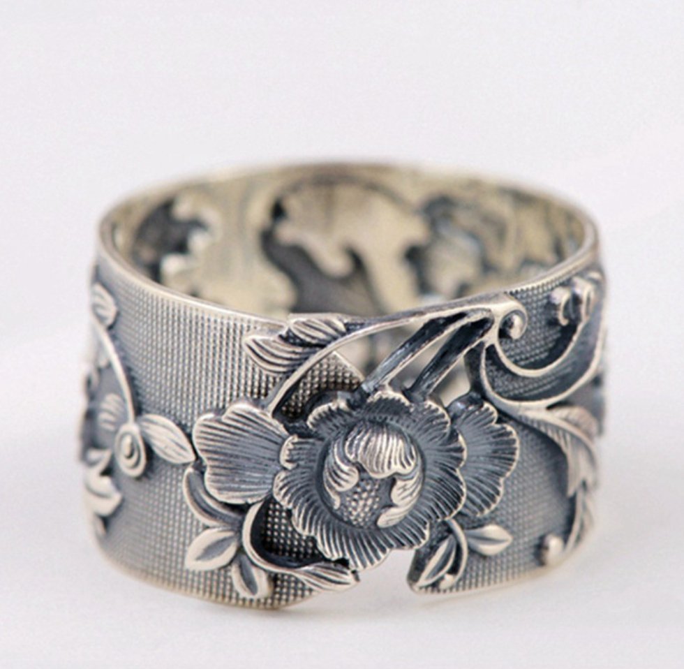Sterling Silver Chunky Nature Boho Flower Ring - Egret Jewellery