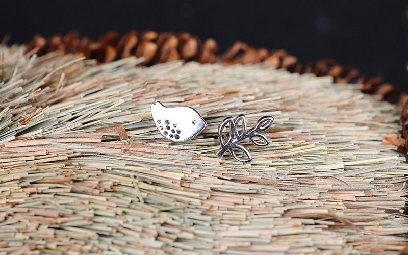 Sterling Silver Dove & Olive Branch Stud Earrings - Egret Jewellery