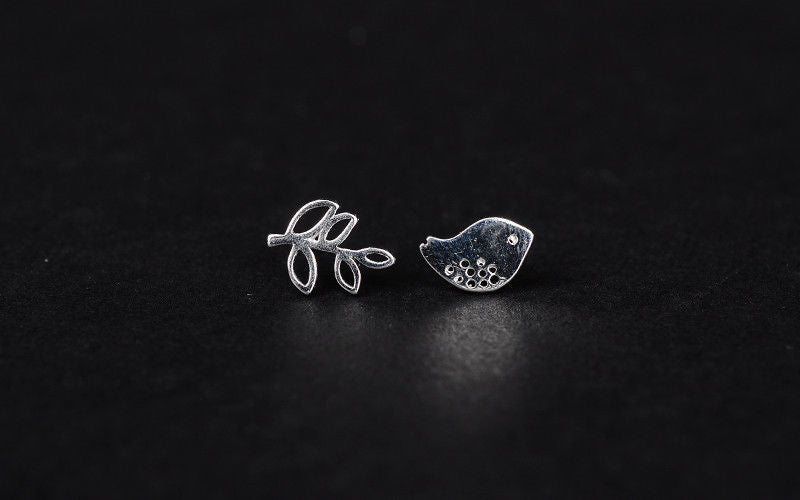 Sterling Silver Dove & Olive Branch Stud Earrings - Egret Jewellery