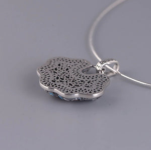 Large Sterling Silver 925 Enamel Lotus Flower Pendant Necklace 16" Choker Blue - Egret Jewellery