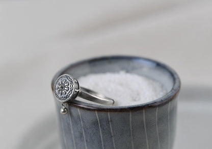 Sterling Silver Engraved Sutra Buddhist Mantra Lotus Spinning Ring Ball Charm - Egret Jewellery