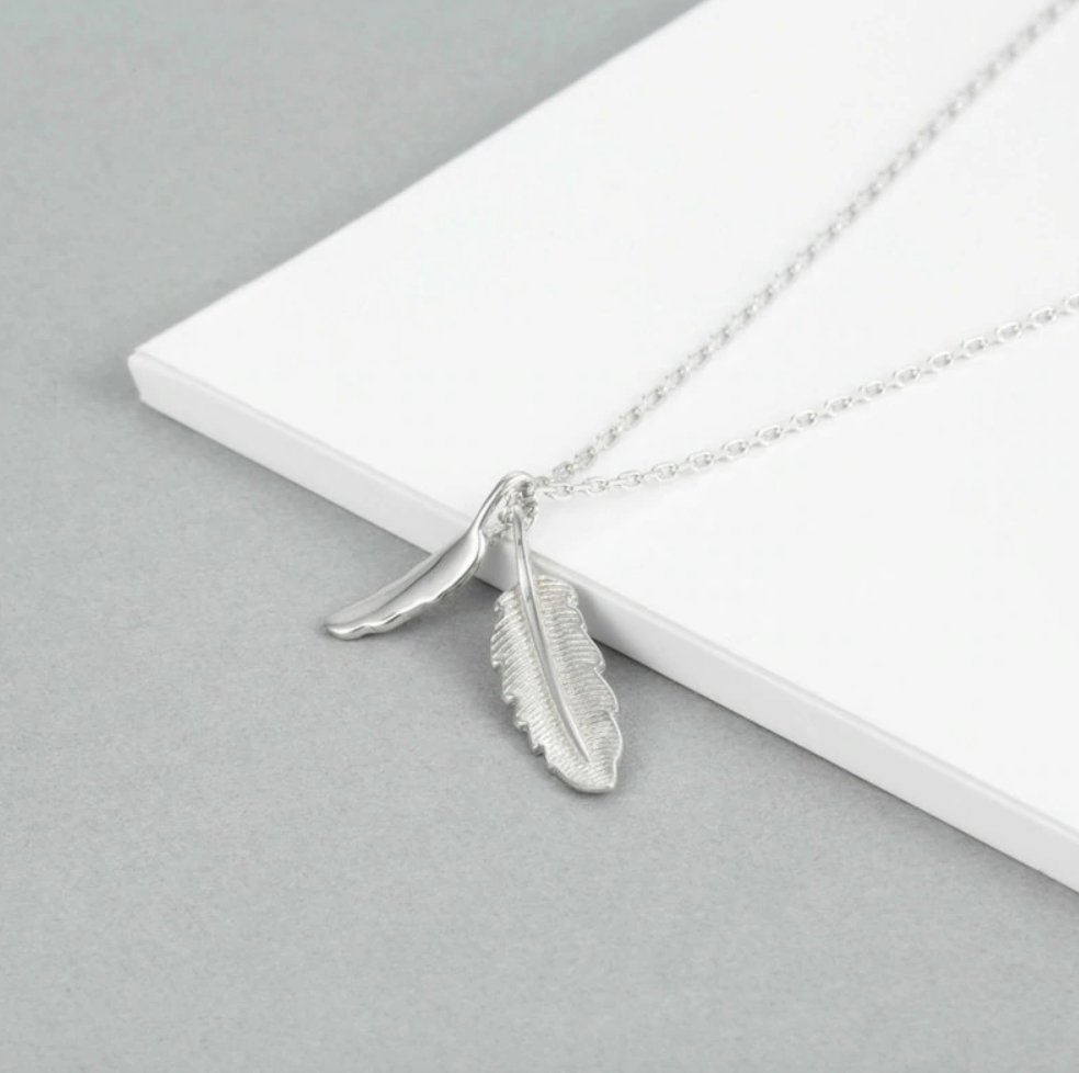 Sterling Silver Feather Charm Necklace 18" - Egret Jewellery
