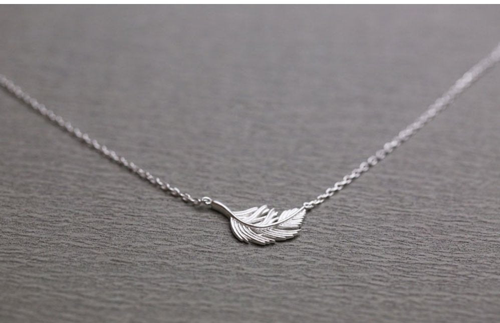 Sterling Silver Delicate Feather Leaf Necklace - Egret Jewellery