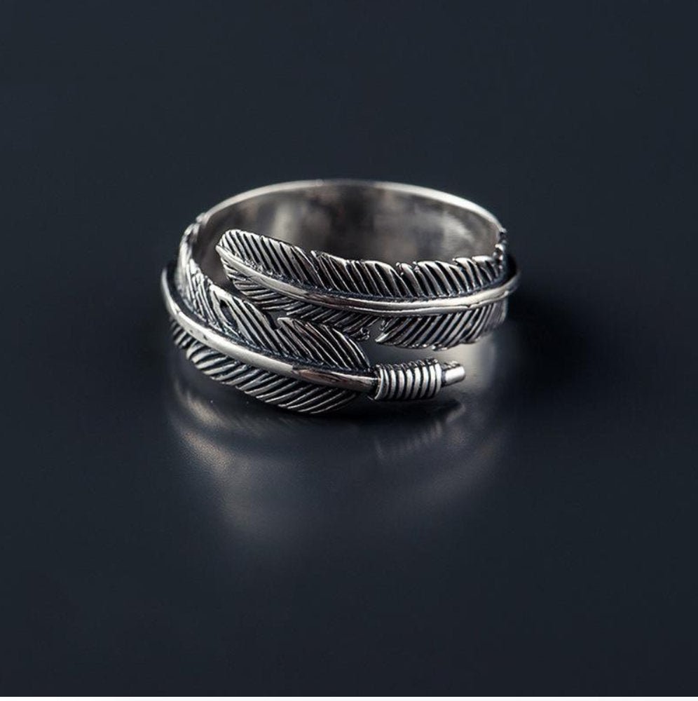 925 Sterling Silver Adjustable Feather Wrap Ring - Egret Jewellery