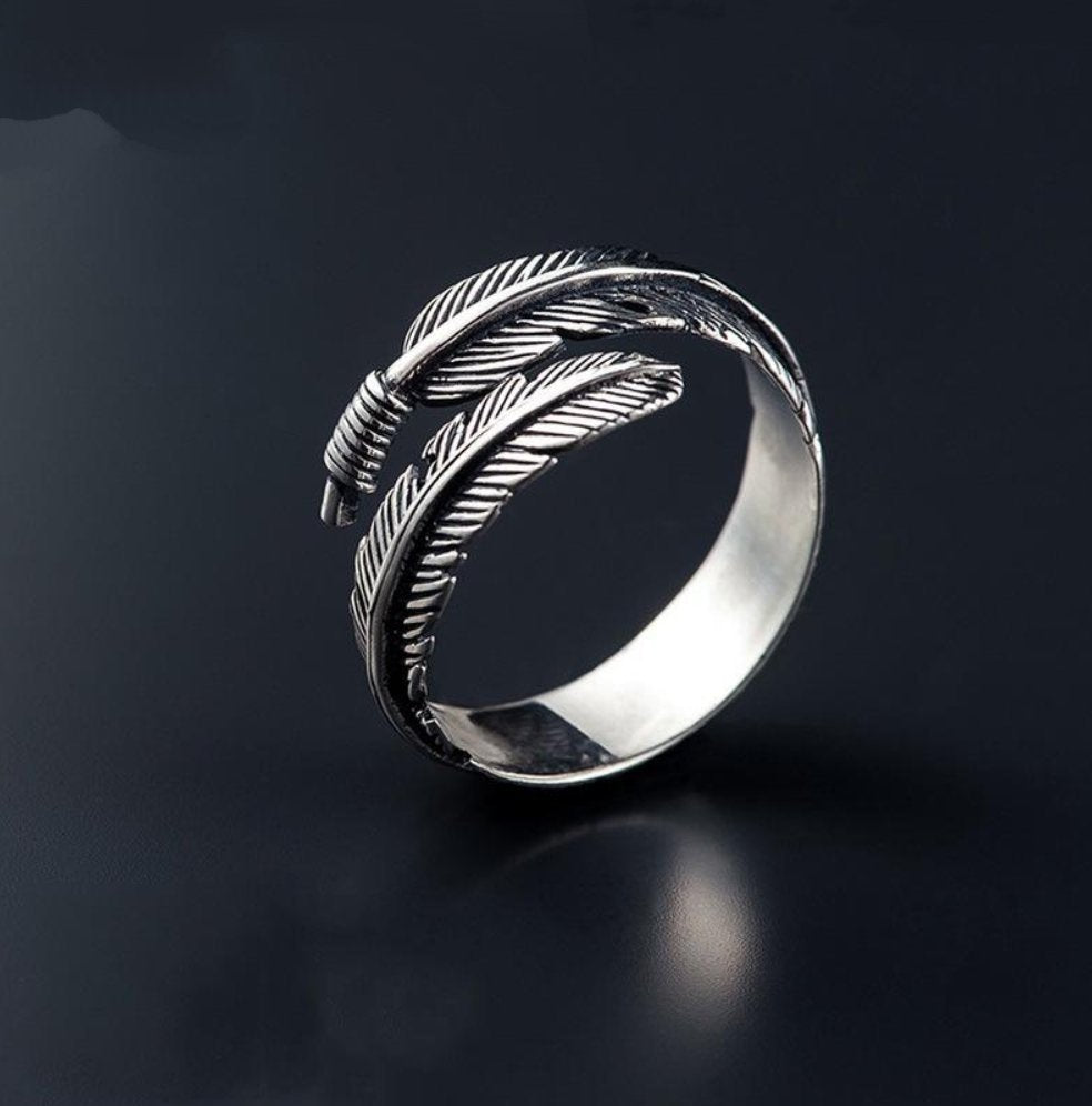 925 Sterling Silver Adjustable Feather Wrap Ring - Egret Jewellery