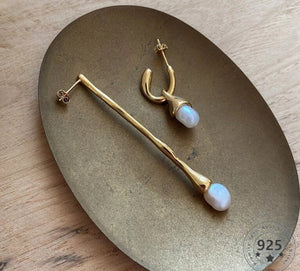 Sterling Silver Gold Baroque Pearl Irregular Drop Earrings - Egret Jewellery
