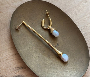 Sterling Silver Gold Baroque Pearl Irregular Drop Earrings - Egret Jewellery