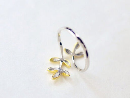 Boho Sterling Silver & Gold Dipped Branch Ring - Egret Jewellery