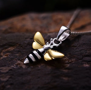 925 Sterling Silver | Gold Bumble Bee pendant Necklace 18" Chain - Egret Jewellery